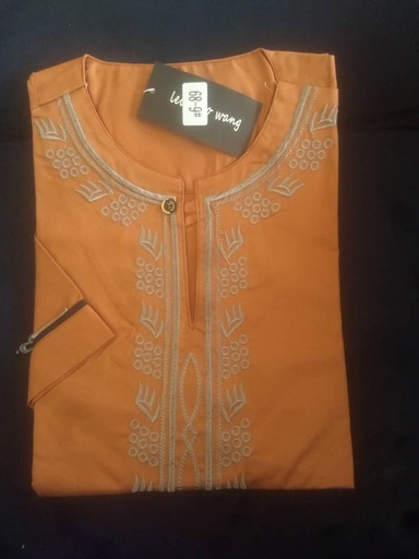 Chemise manche courte col rond brodé